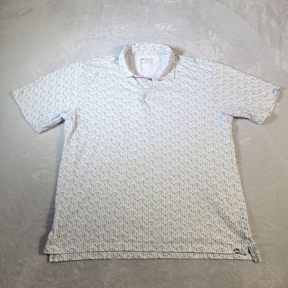Peter Millar‎ Shirt Mens XL White Seaside Pima Cotton Cocktail Print Polo FLAW
